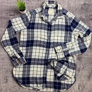 Boyfriend Fit Soft Plaid Button-Down Shirt Small